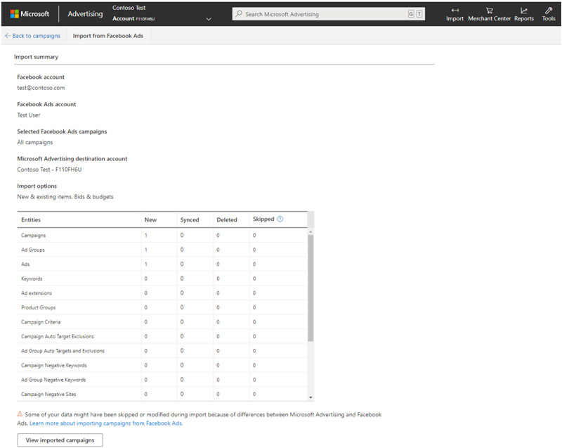 View imported summary